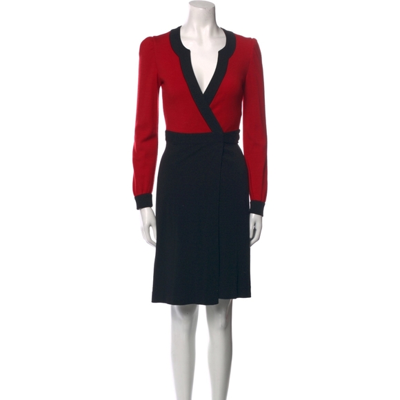 Diane Von Furstenberg Dresses & Skirts - DVF Elegant Red and Black Wool Wrap Dress